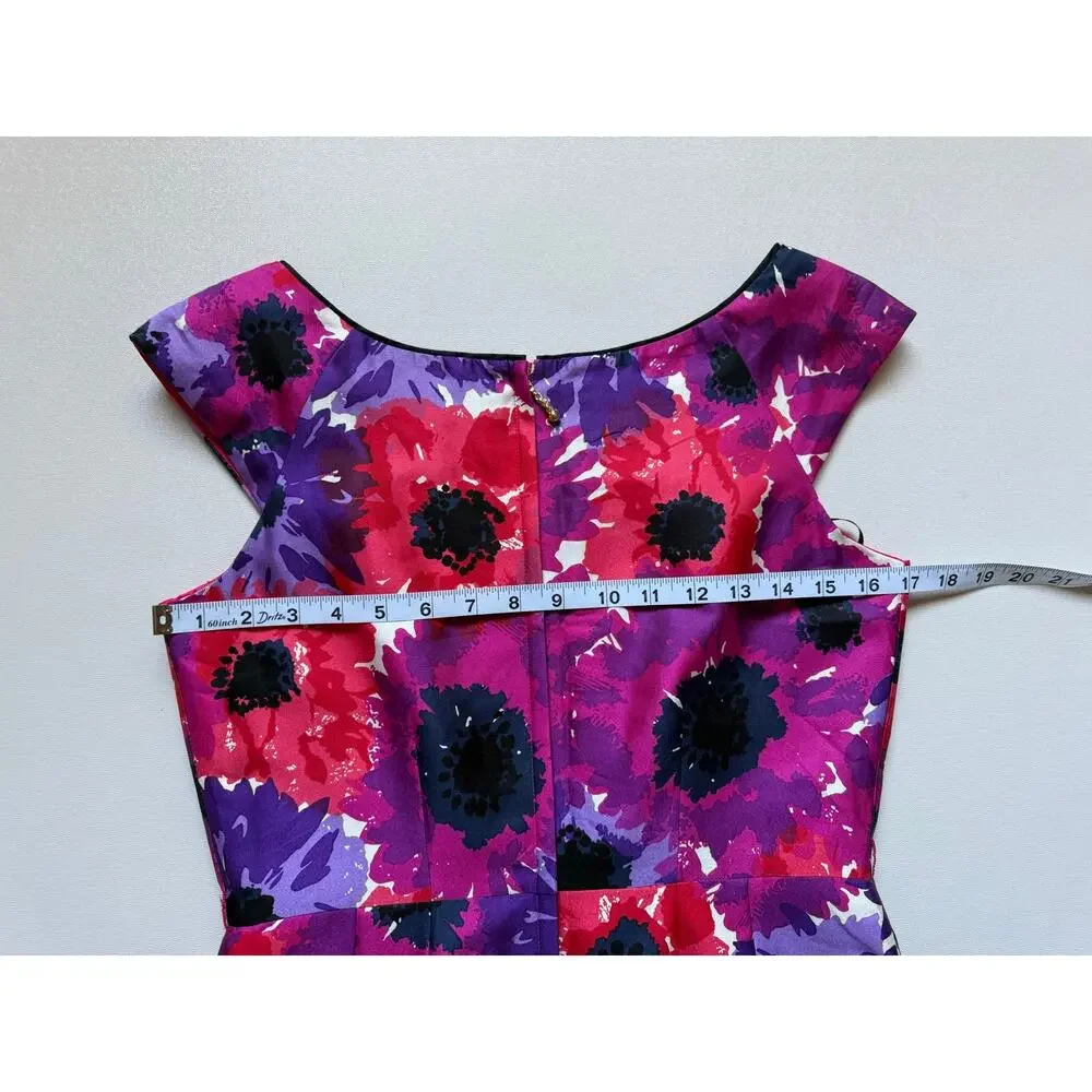 Kate Spade Women's Pink Purple Floral Print Cotton Silk Cap Sleeve Dress Size 2